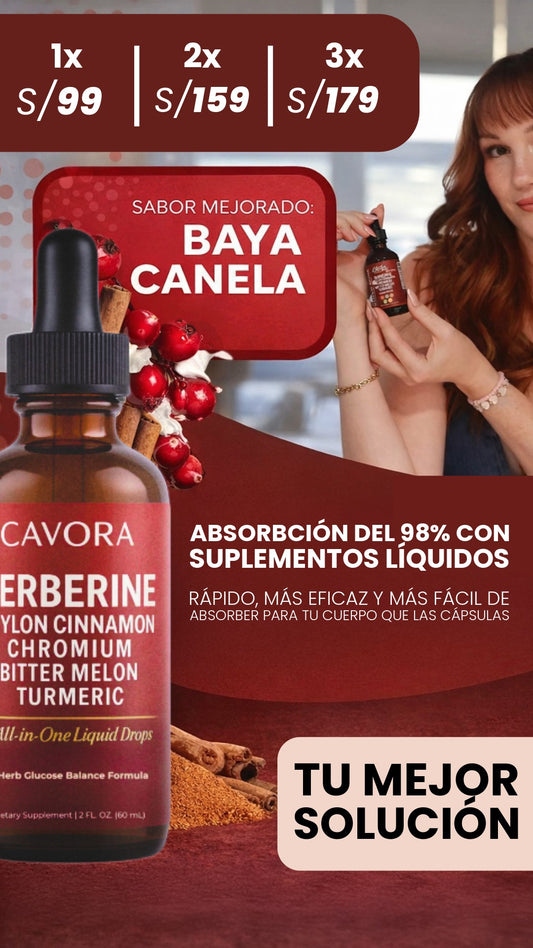 Cavora® - Gotas líquidas de berberina y canela de Ceilán