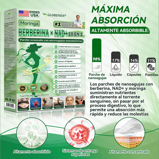 Moringa · Berberina × NAD+ 10-en-1 Advanced Nano Microneedle Patch
